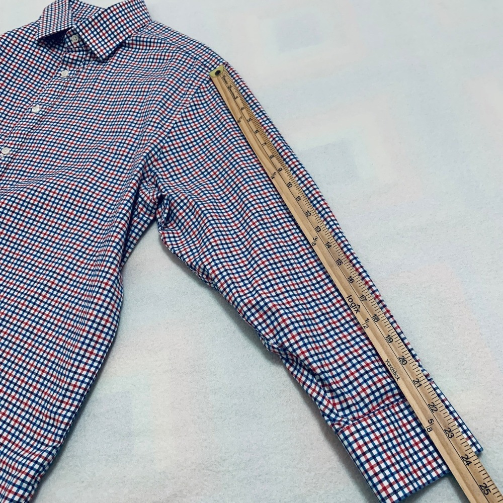 Charles Tyrwhitt Shirt Men's 18/35 Red Blue Check Long Sleeve Classic Fit Cotton - Picture 11 of 11